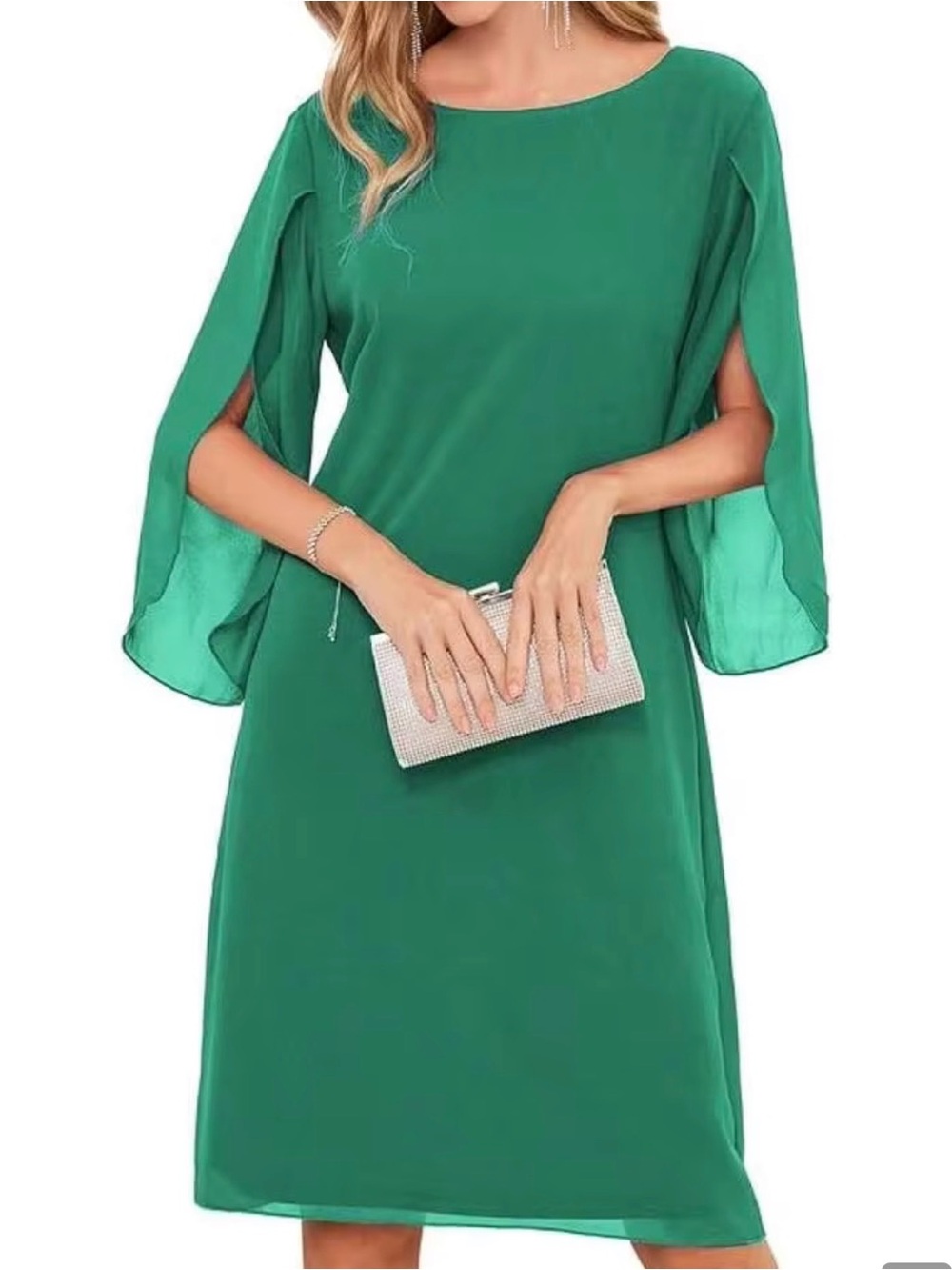 MSK Elegant Green Chiffon Shift Dress - Women's